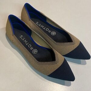 ROTHY’S RETIRED LIMITED THE POINT DUNE CAP TOE FLATS TAN BLACK WOMENS SZ 8.5